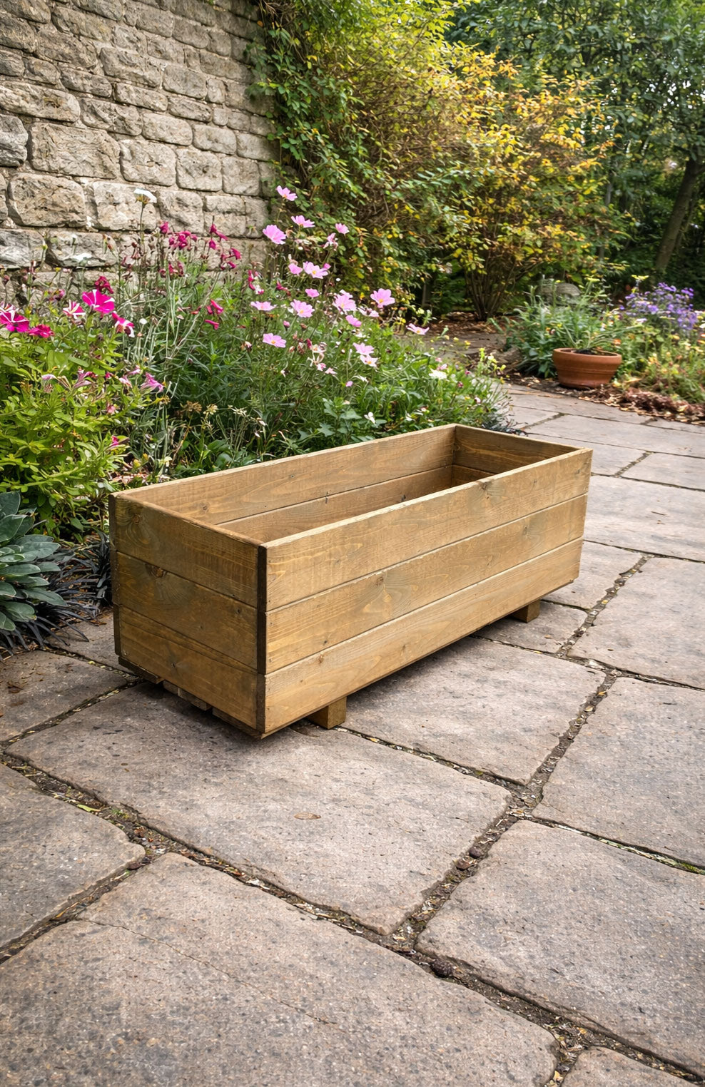 Handcrafted Wooden Planter Trough Box - Timber Planting Garden Container for Patio and Balcony