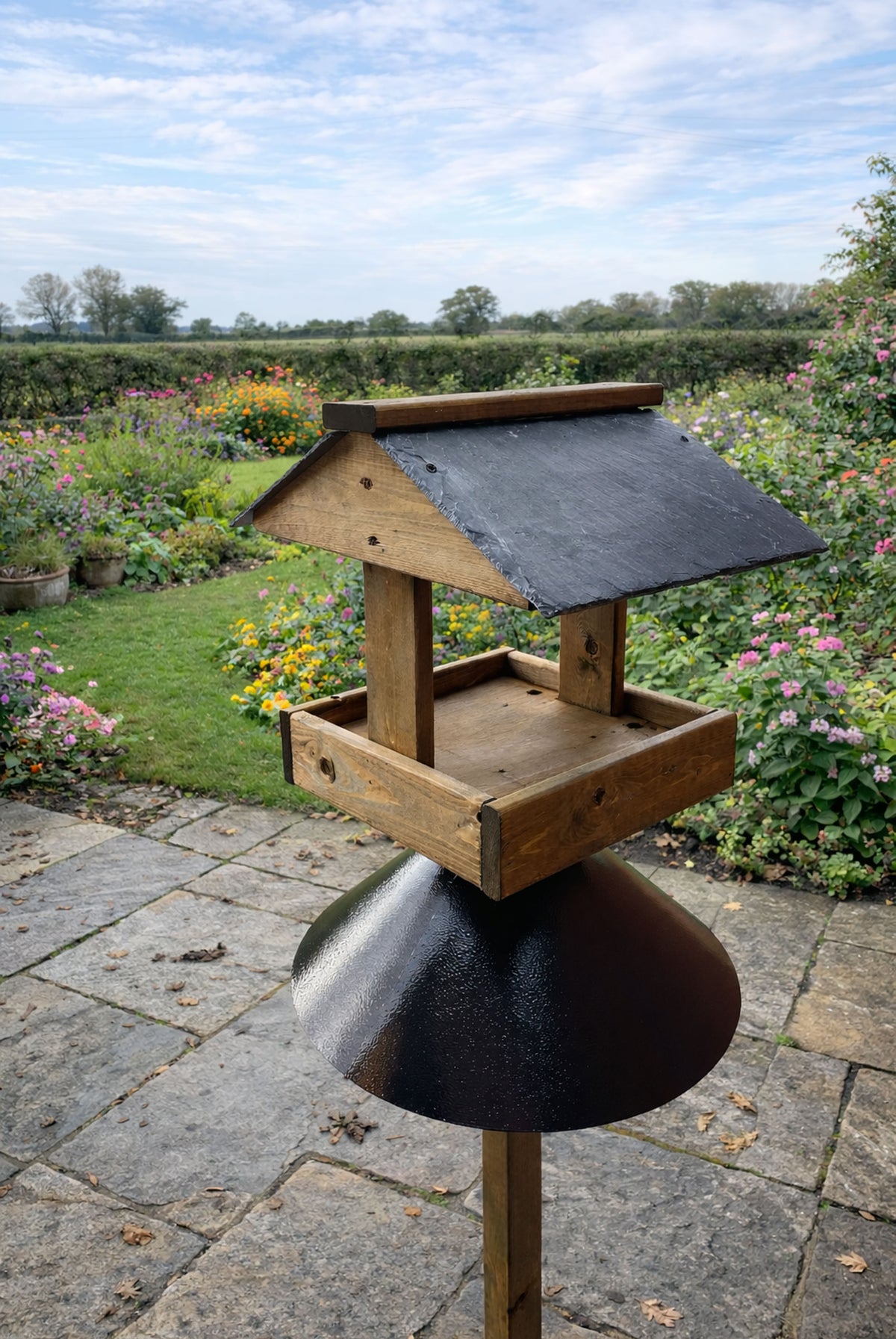 Wooden Bird Table with Slate Roof - Squirrel Proof Garden Bird Feeding ...