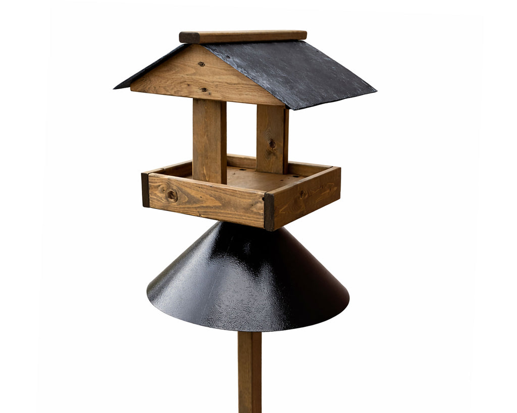 Wooden Bird Table with Slate Roof - Squirrel Proof Garden Bird Feeding Station