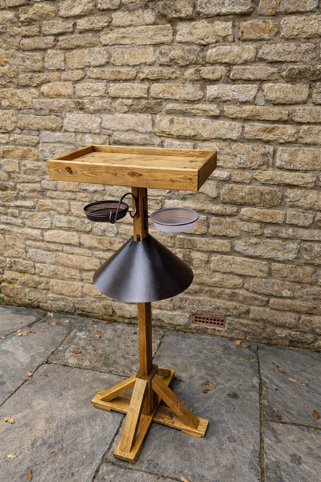 Wooden Bird Feeding Station Large Table with Metal Squirrel Baffle