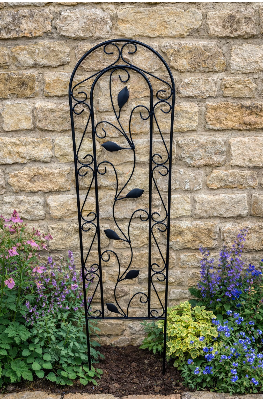 Outdoor Metal Garden Trellis Steel Climbing Plant Support Decorative Leaf & Scroll Pattern