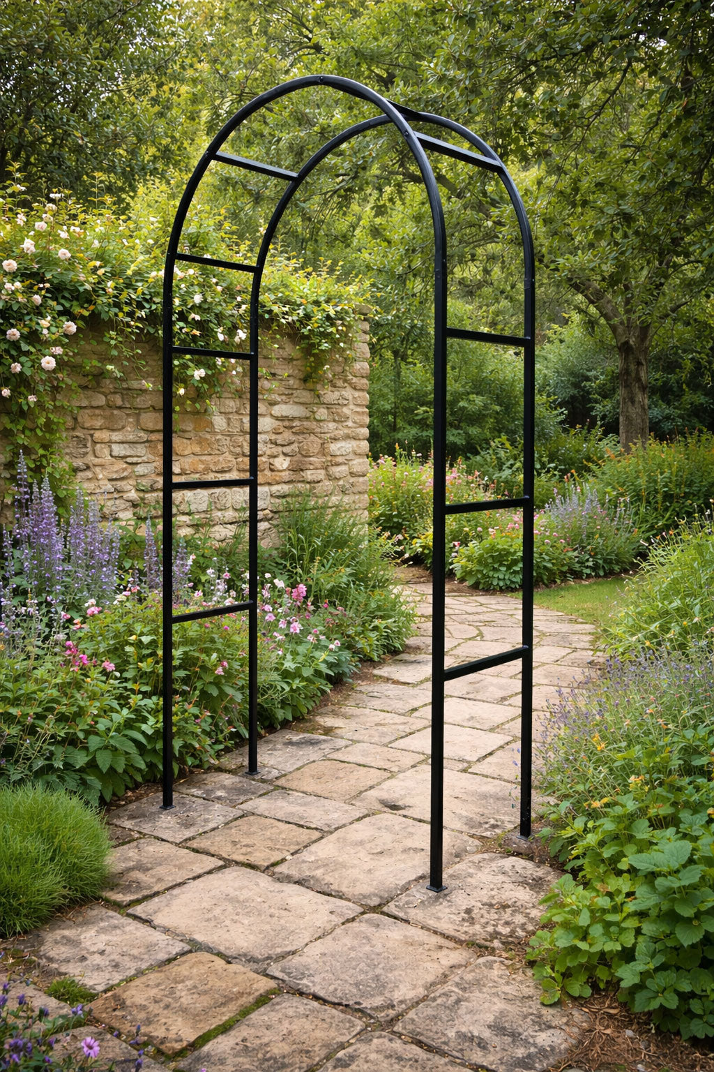 Black Metal Garden Arch - Steel Arbour for Roses, Vines and Climbing Plants