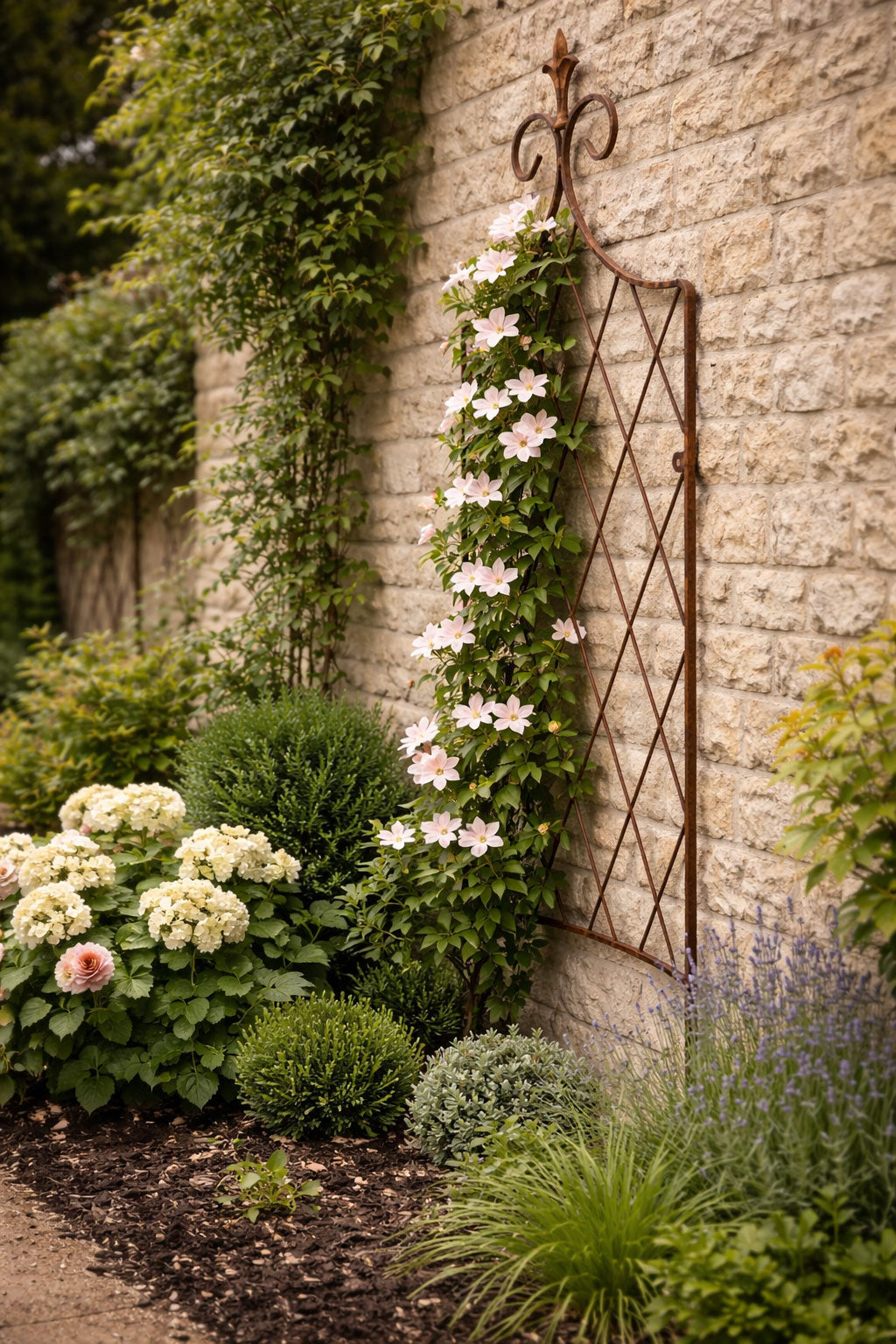 Solid Steel Garden Trellis Support with Lattice Design and Ornate Finial - Rust Outdoor Plant Support