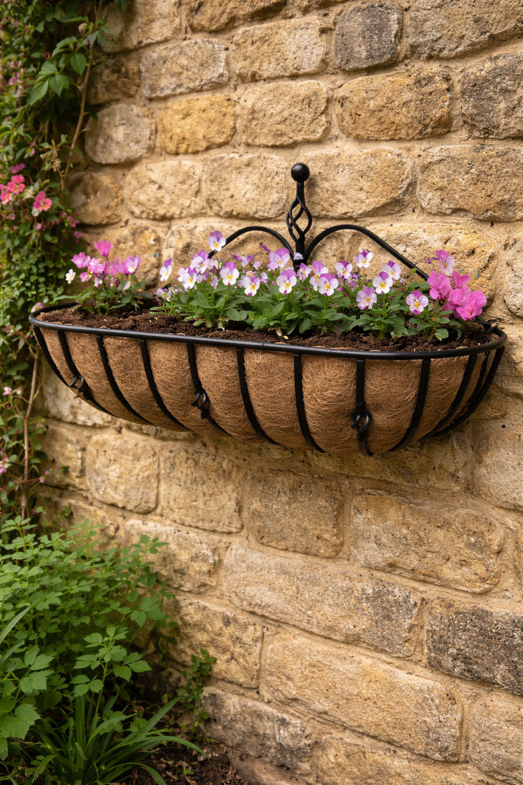 Heavy-Duty Decorative Spiral Wall Trough - Steel Outdoor Wall Planter with Coco Liner