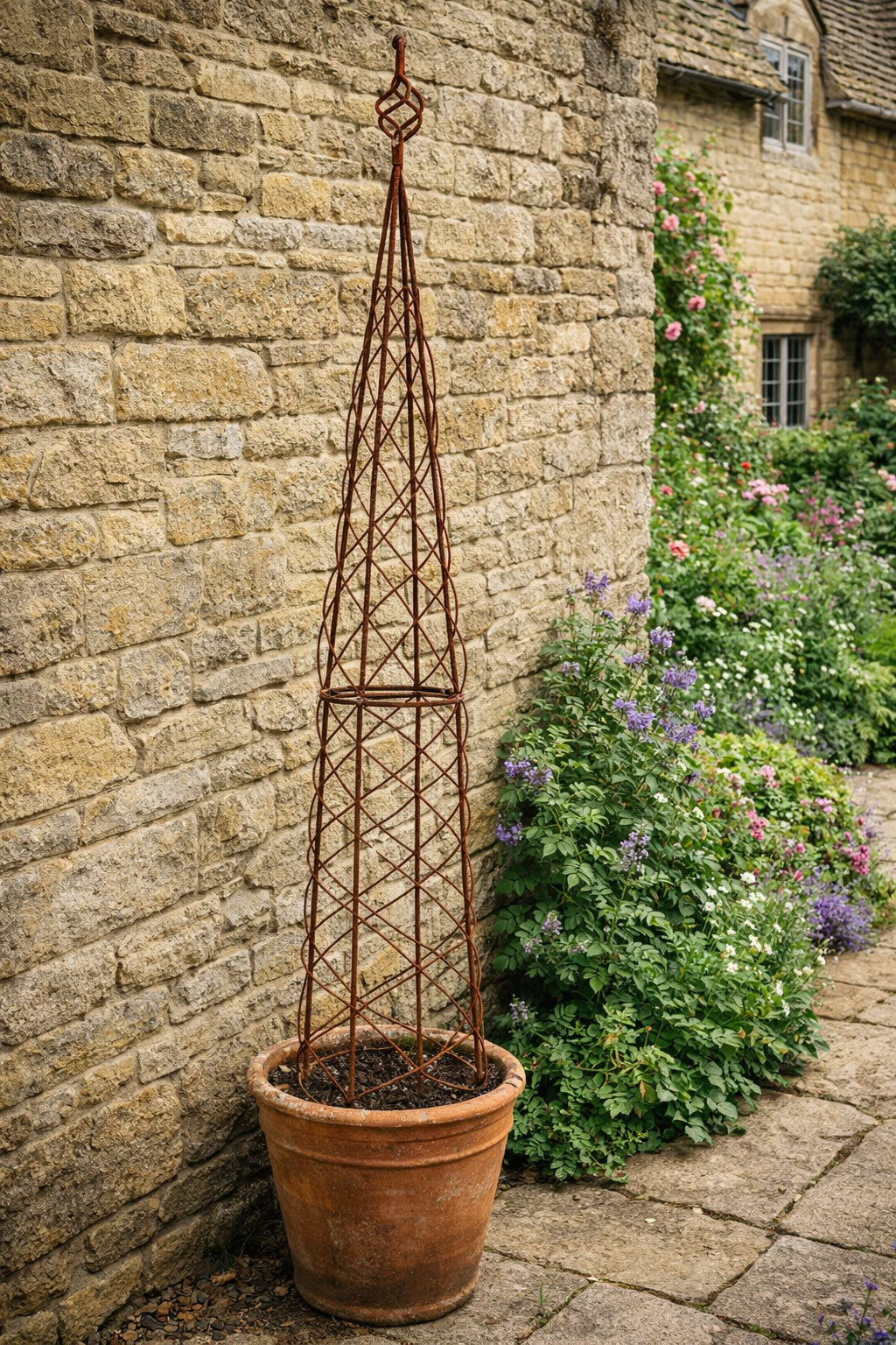 Rustic Metal Garden Obelisk - Spiral Climbing Plant Support Large