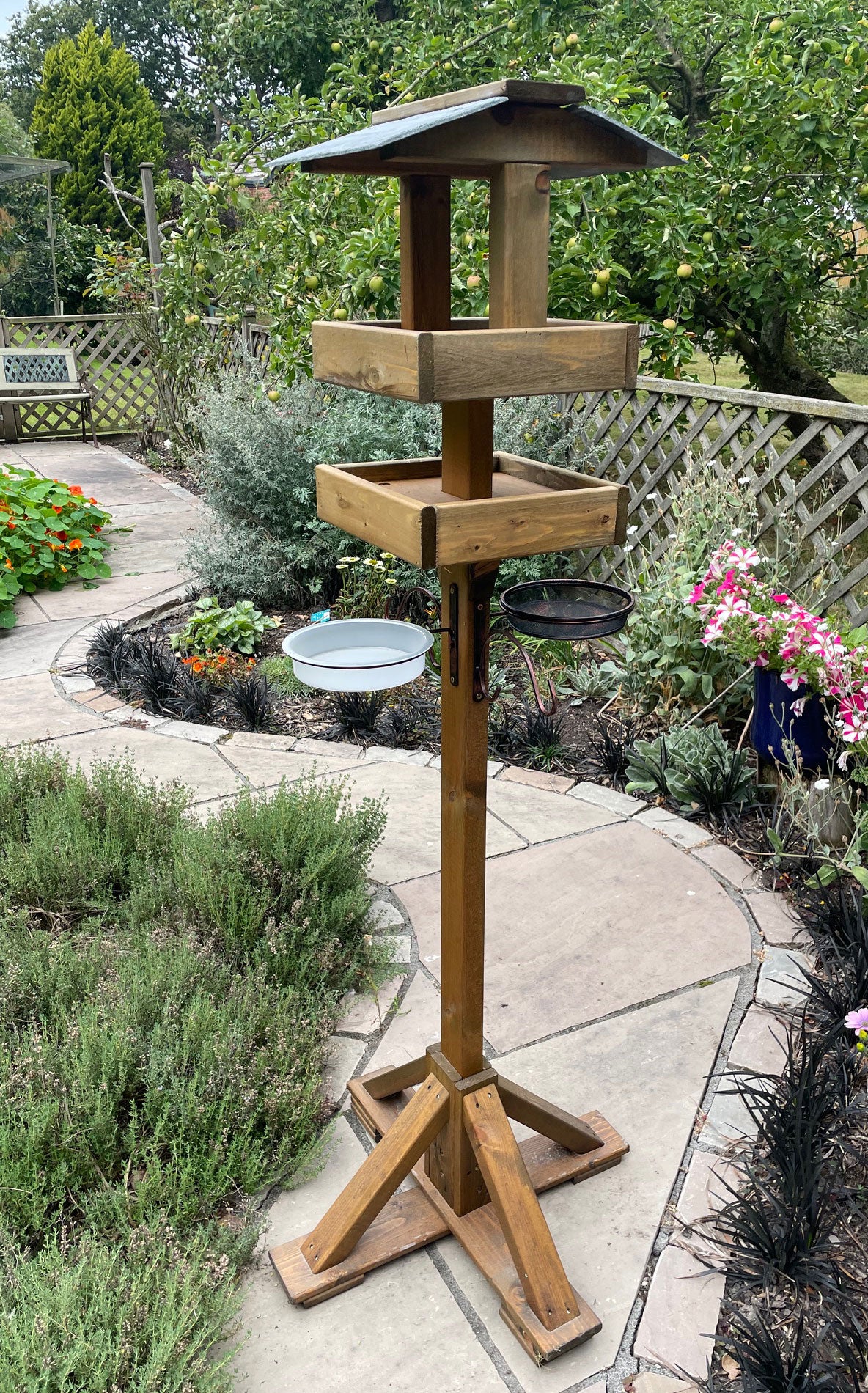 Slate-Roofed 2-Tier Wooden Bird Table Feeding Station