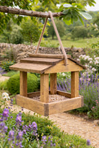 Premium Wooden Bird Feeder Hanging Rope Bird Table Garden Feeder With Roof Fully Assembled