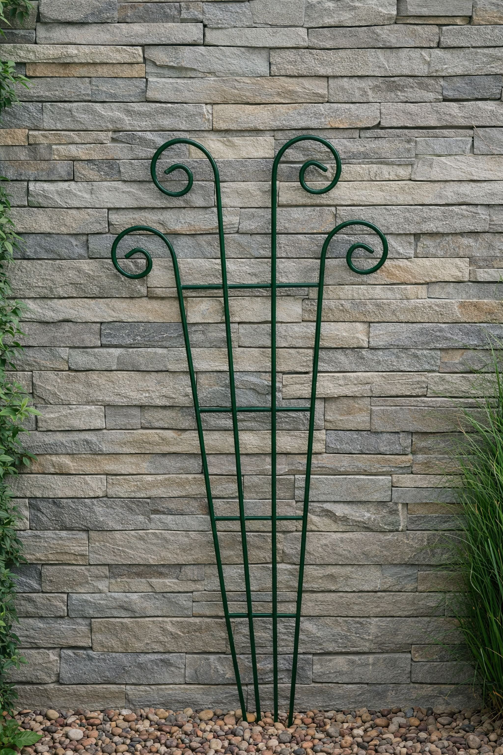 Green Metal Garden Trellis with Scrolled Detail - Sturdy Steel Plant Support for Climbing Plants and Containers