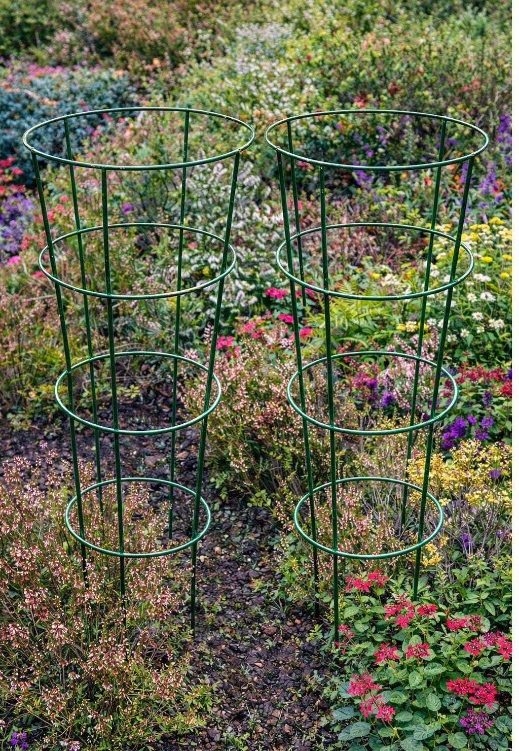 Green Metal Conical Plant Supports - Outdoor Garden Plant Support Cages Set of 2