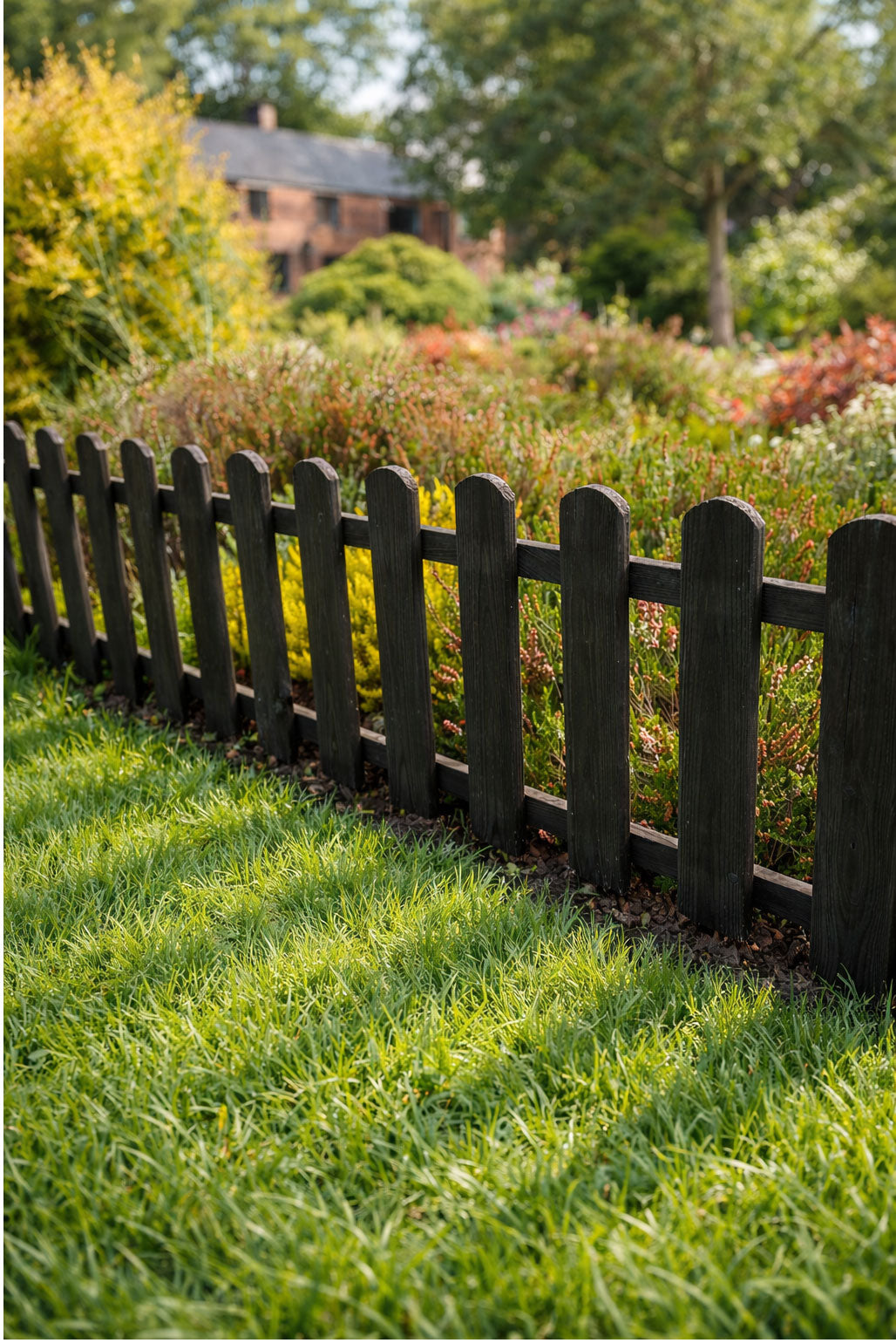 Low Black Garden Edging Fence Decorative Timber Picket Border for Lawns Paths & Flower Beds