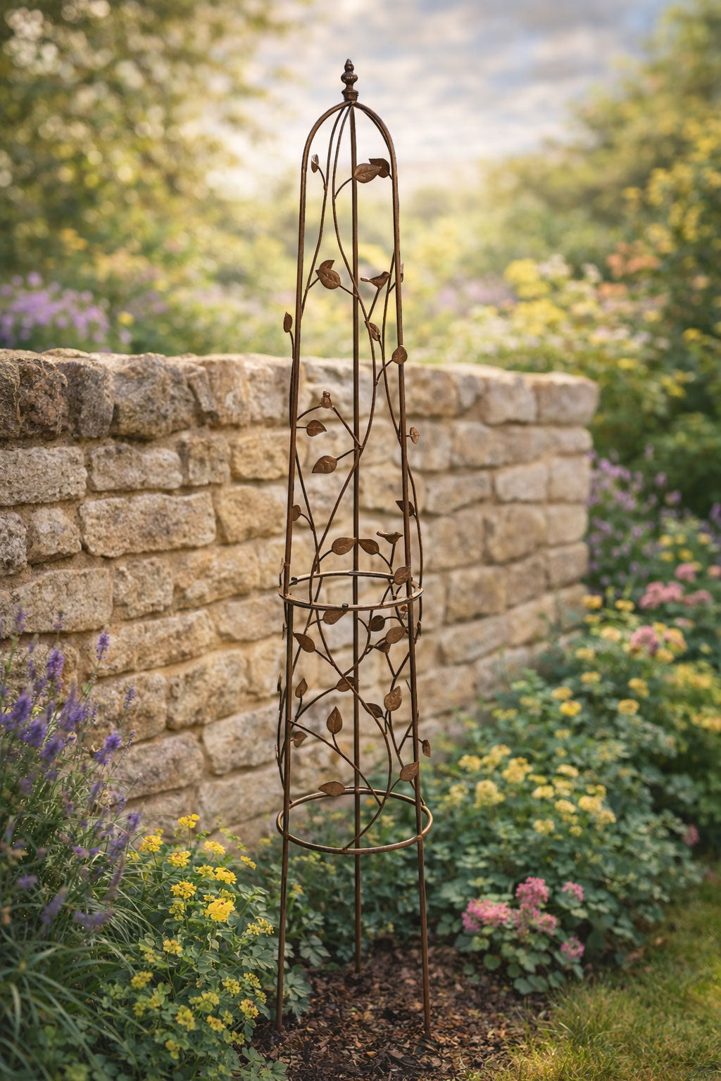 Decorative Metal Garden Obelisk 160cm - Climbing Plant Frame Trellis with Ornate Bird Detail