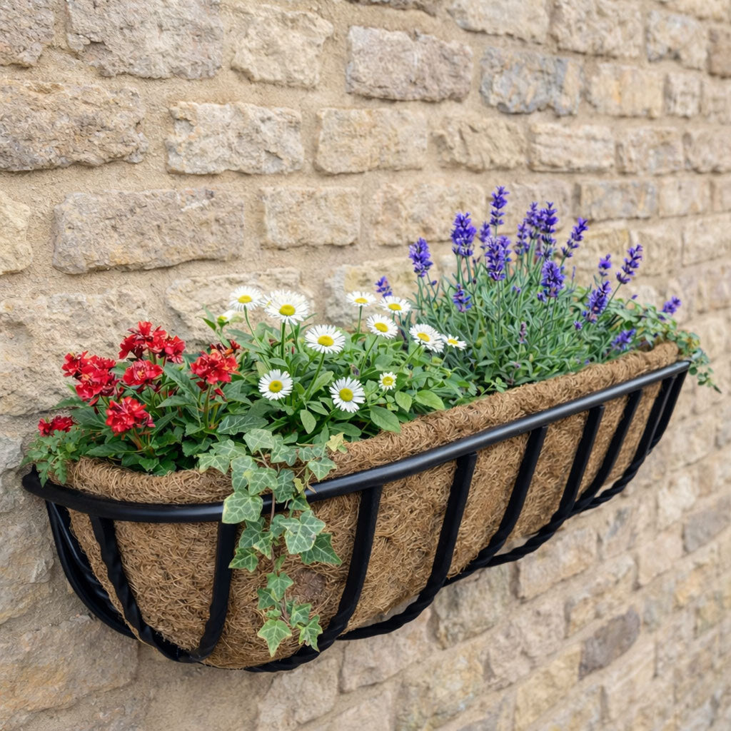 Twin Pack Wall Trough Planters for Patio and Garden Walls - Medium Wall Mounted Outdoor Plant Containers