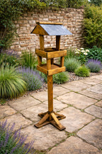 Twin Platform Wooden Bird Table with Real Slate Roof Heavy Duty Garden Wild Bird Feeding Station