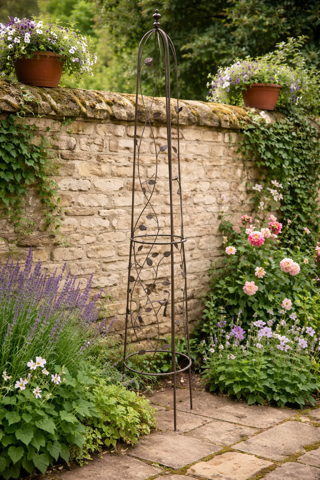 Tall Decorative Rustic Steel Plant Support Obelisk for Roses - Outdoor Garden Structures (210cm)