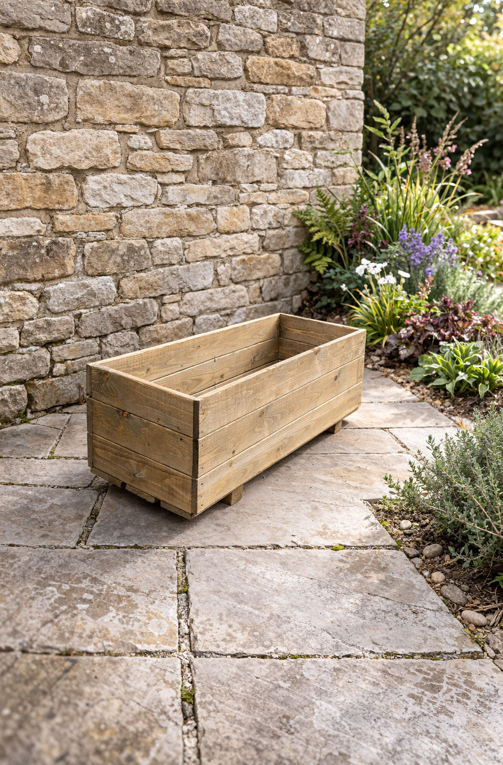 Handcrafted Wooden Planter Trough Box - Timber Planting Garden Container for Patio and Balcony