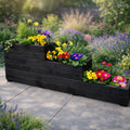Outdoor Black Wooden Raised Herb Planter 3 Tier Garden Planter Box for Patio Balcony Flowers Herbs