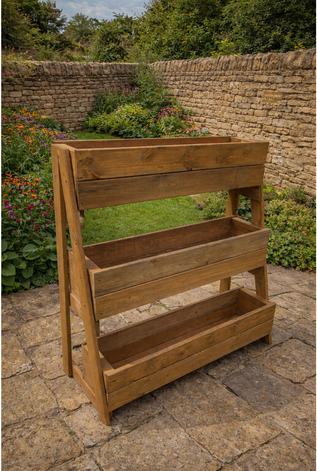 Handcrafted Tiered Wooden Garden Planter - Ideal for Strawberries, Herbs & Flowers