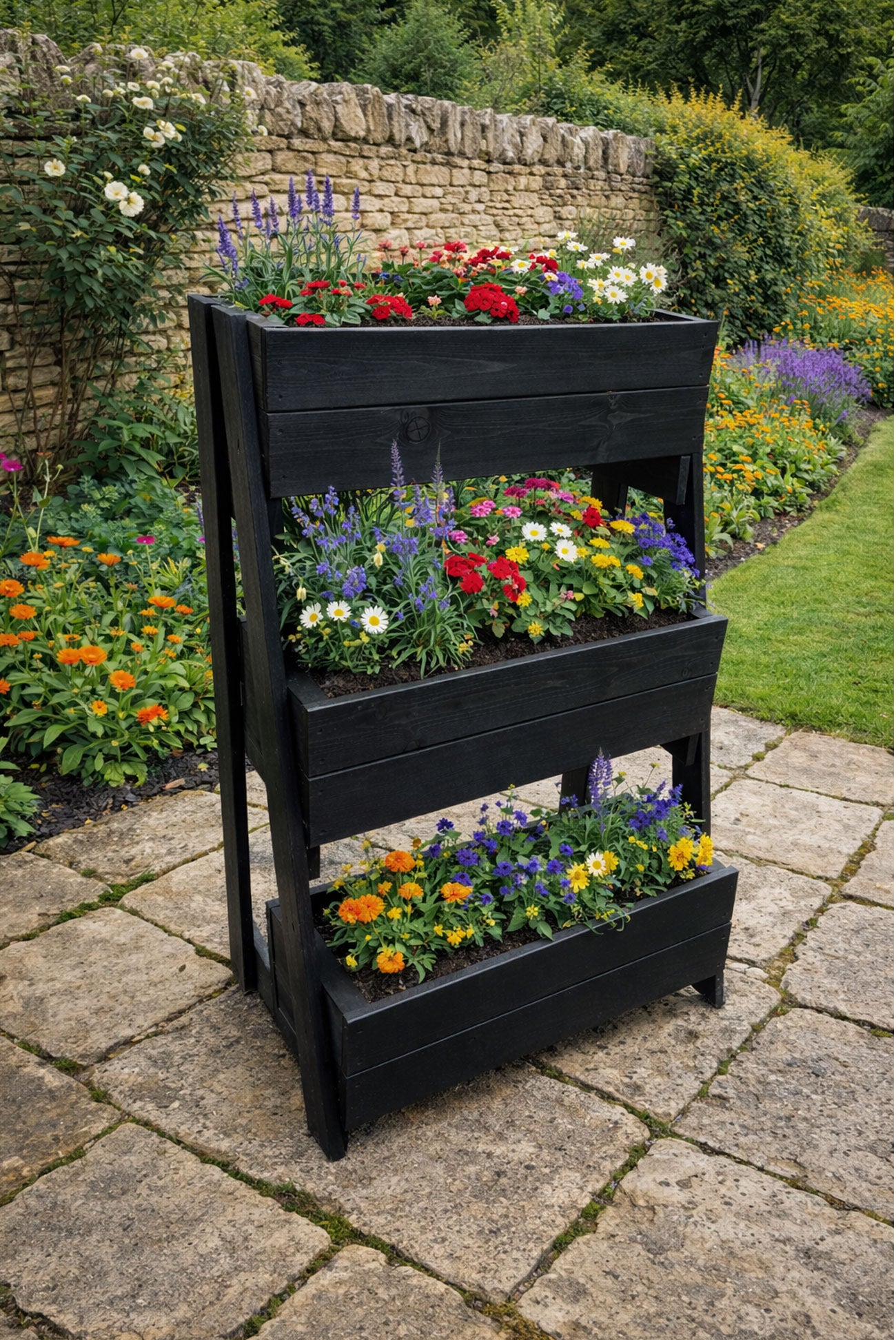 Handcrafted Tiered Wooden Garden Planter - Ideal for Strawberries, Herbs & Flowers