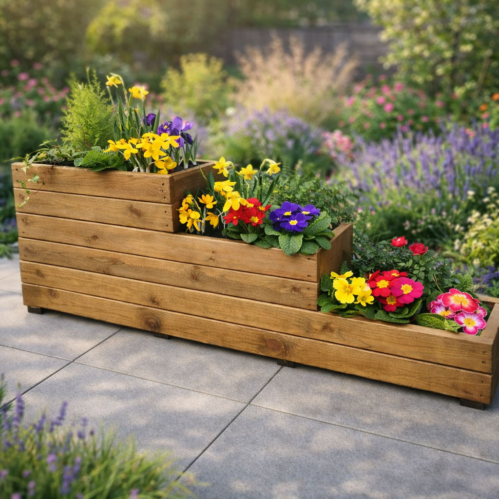 Wooden 3 Tier Raised Planter for Garden - Outdoor Heavy Duty Tiered Plant Stand