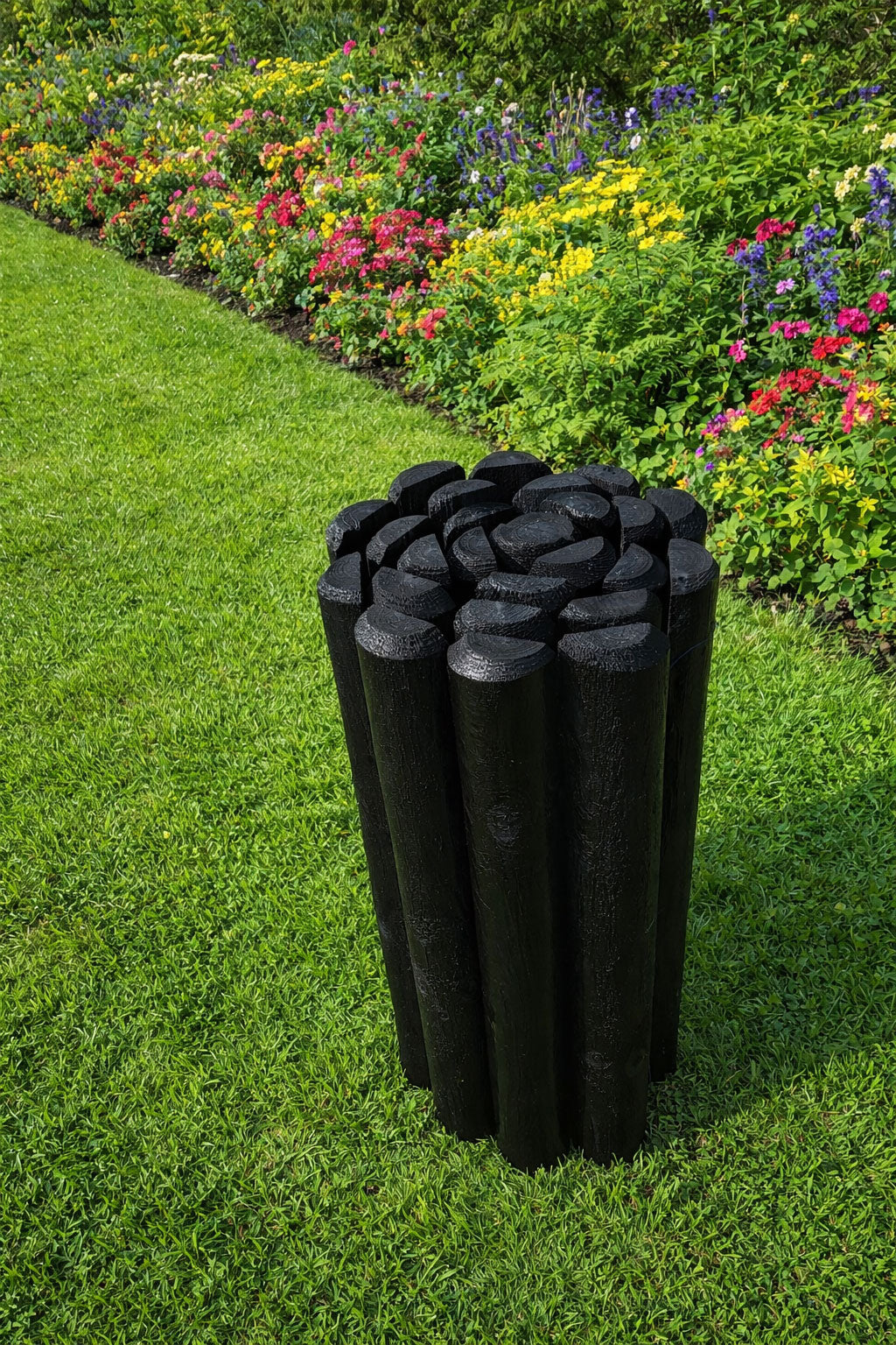 Timber Log Roll Garden Edging Black Pressure Treated Wooden Lawn Border Multiple Heights