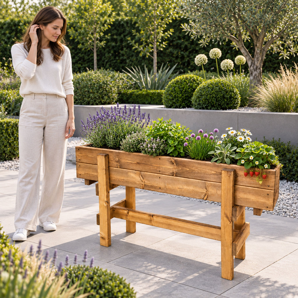 Elevated Wooden Garden Grower 120cm - Large Raised Planting Trough on Legs