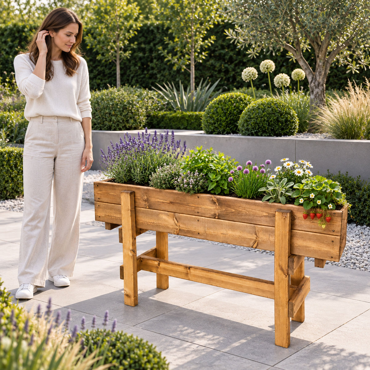 Elevated Wooden Garden Grower 120cm - Large Raised Planting Trough on Legs