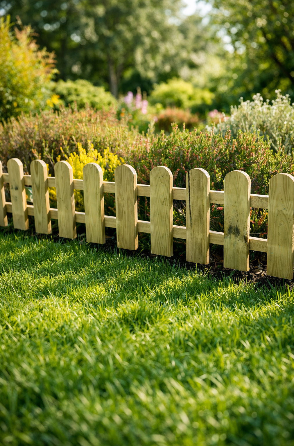 Low Garden Border Edge Panels - Timber Wooden Picket Edging with Integral Spike for Lawns and Flower Beds