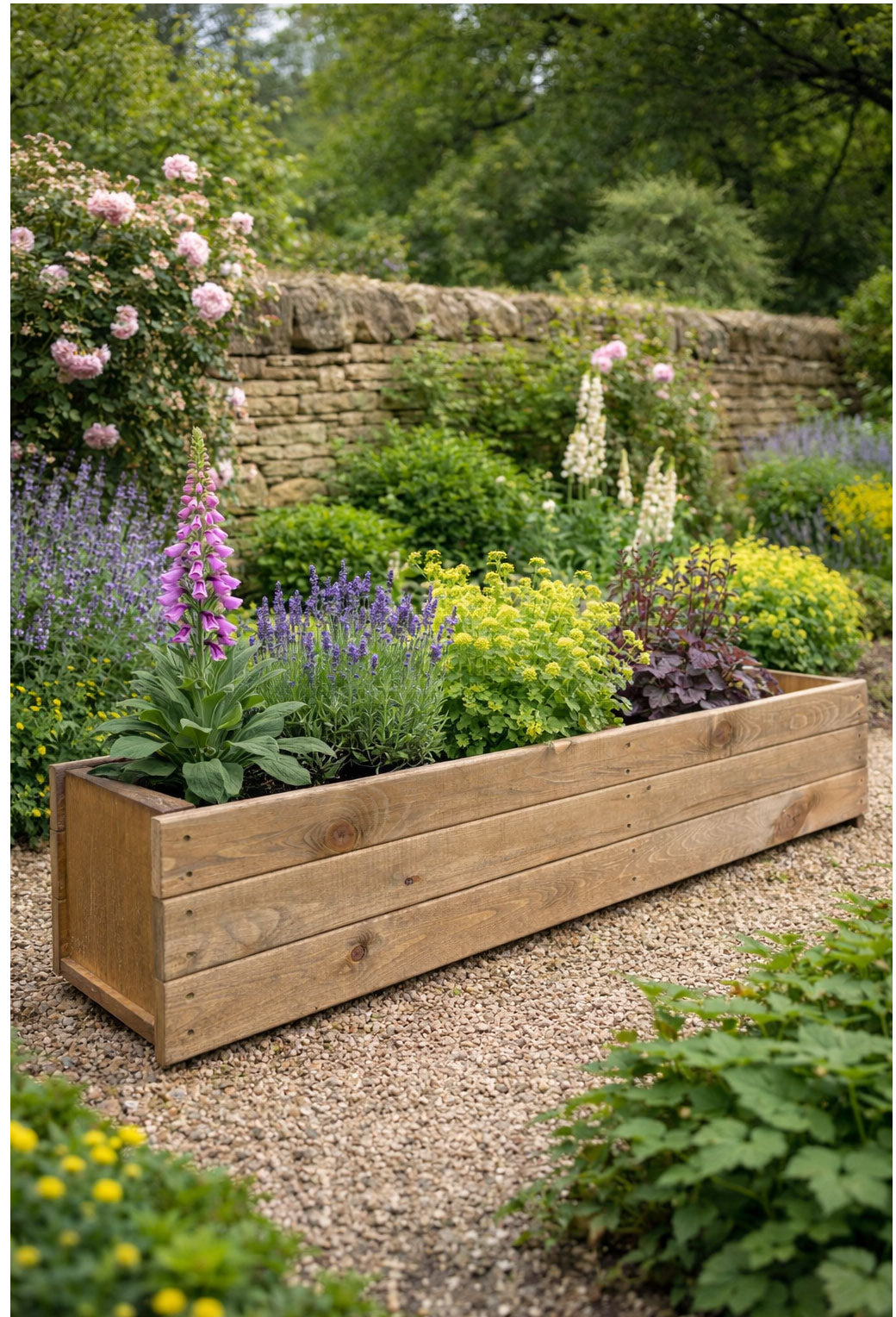 Long Timber Planter 120cm Patio Balcony Container Handmade Wooden Herb Flower Rectangular Growing Box