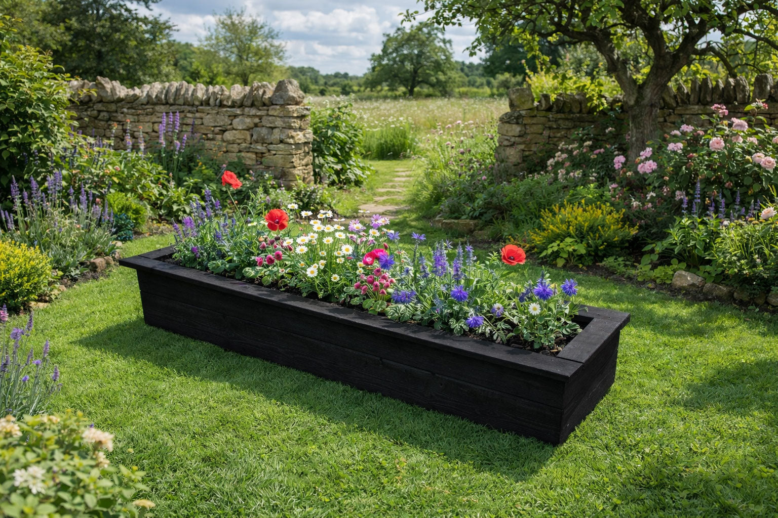 Wooden Outdoor Planter Box 126cm - Fully Assembled Garden Trough Rectangular Planter