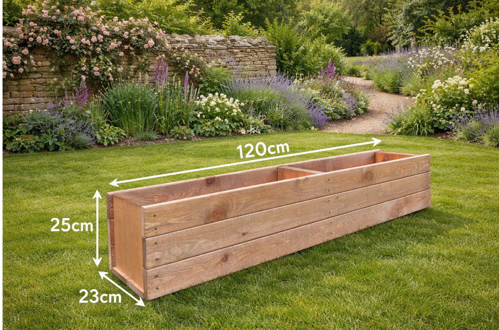 Long Timber Planter 120cm Patio Balcony Container Handmade Wooden Herb Flower Rectangular Growing Box