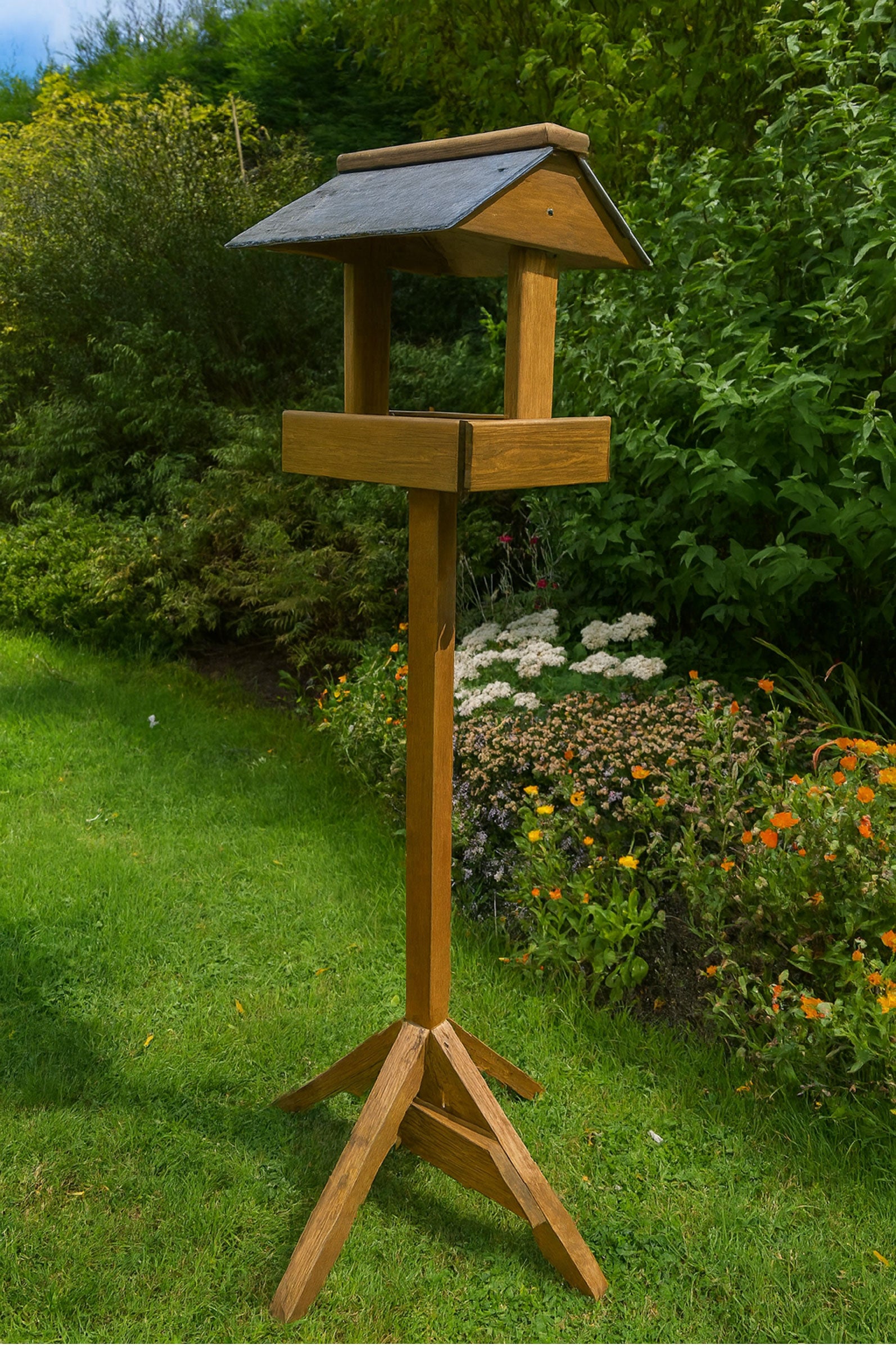 Wooden Bird Tables - Real Slate Roof British Garden Feeders