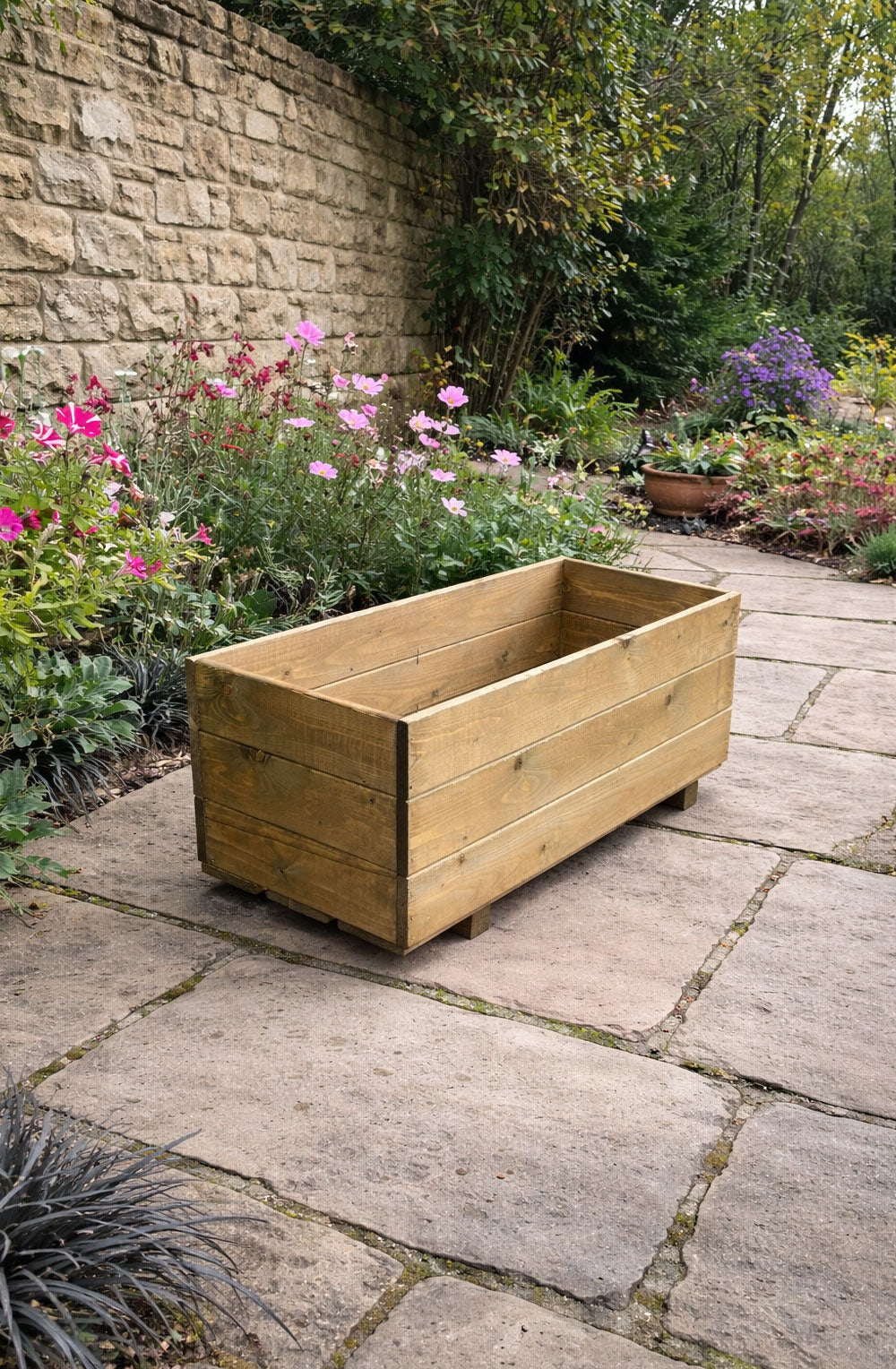Handcrafted Wooden Planter Trough Box - Timber Planting Garden Container for Patio and Balcony