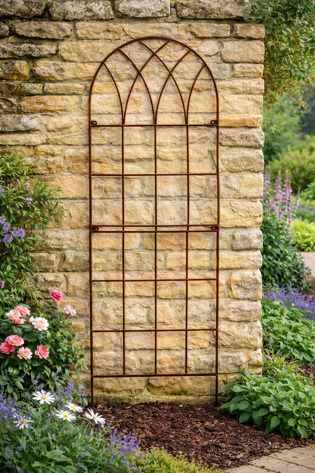Tall Natural Rust Garden Trellises for Roses - High Climbing Plant Frames