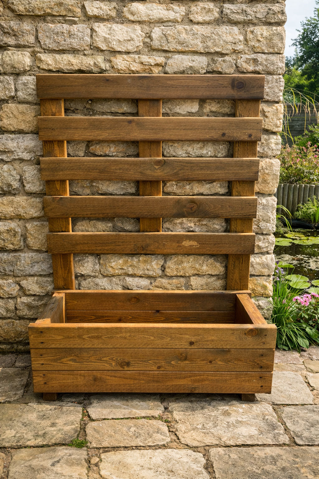 Vertical Wooden Planter with Trellis  - Outdoor Planter Box for Flowers & Vines