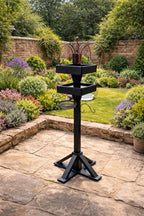 Freestanding Bird Feeding Station Heavy Duty with Dual Feeding Tables - 4 Arm Hanging Hooks - Mesh Seed Tray and Water Dish