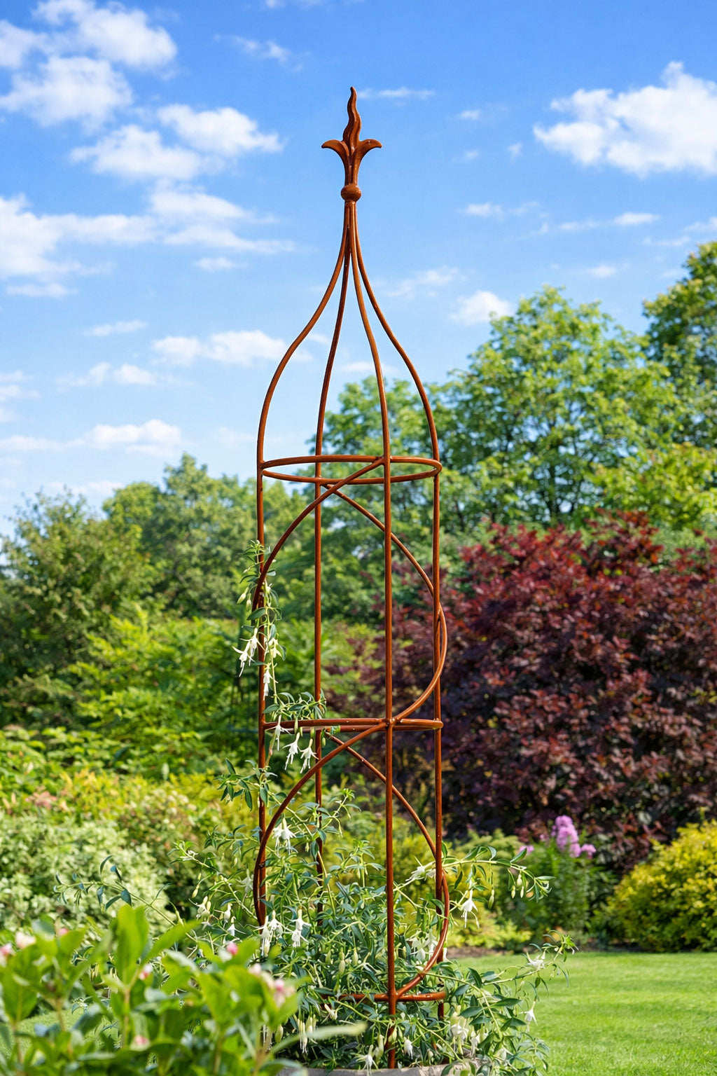Metal Garden Obelisk with Rust Finish – Heavy Duty Steel Frame for Climbing Plants 3 Sizes