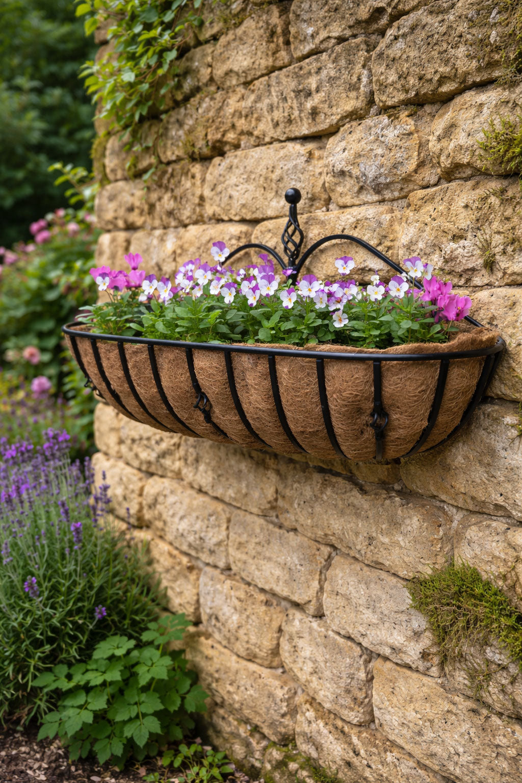 Heavy-Duty Decorative Spiral Wall Trough - Steel Outdoor Wall Planter with Coco Liner