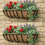 Twin Pack Wall Trough Planters for Patio and Garden Walls - Medium Wall Mounted Outdoor Plant Containers