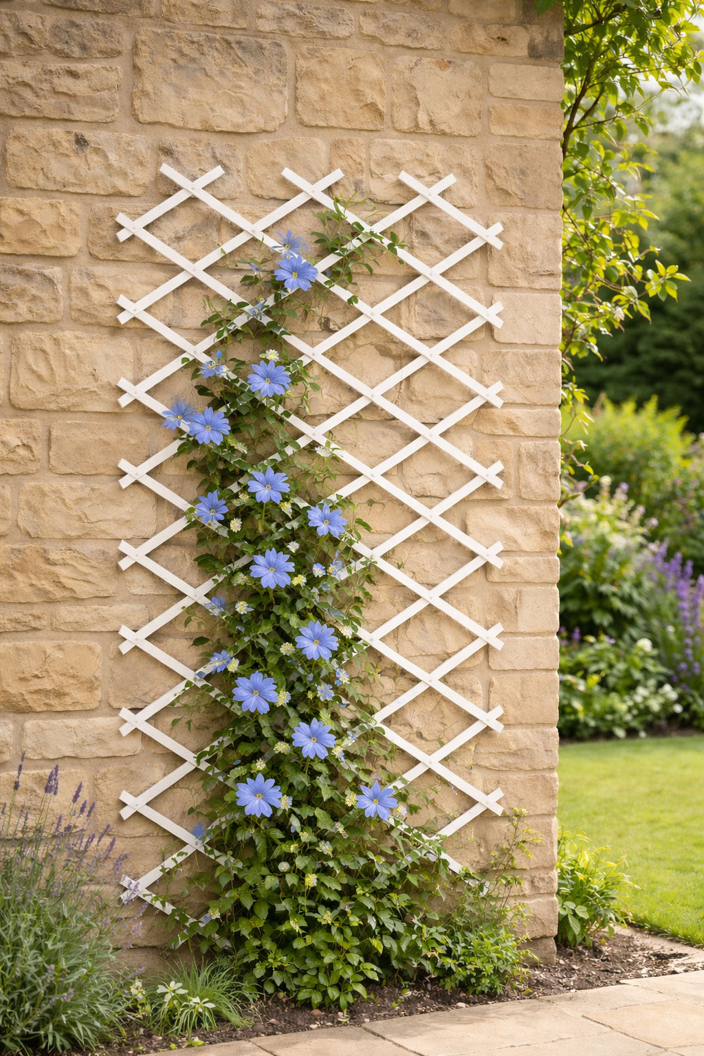 White Expandable Plastic Garden Trellis for Climbing Plants Vegetables and Flowers  - Adjustable Support Frame