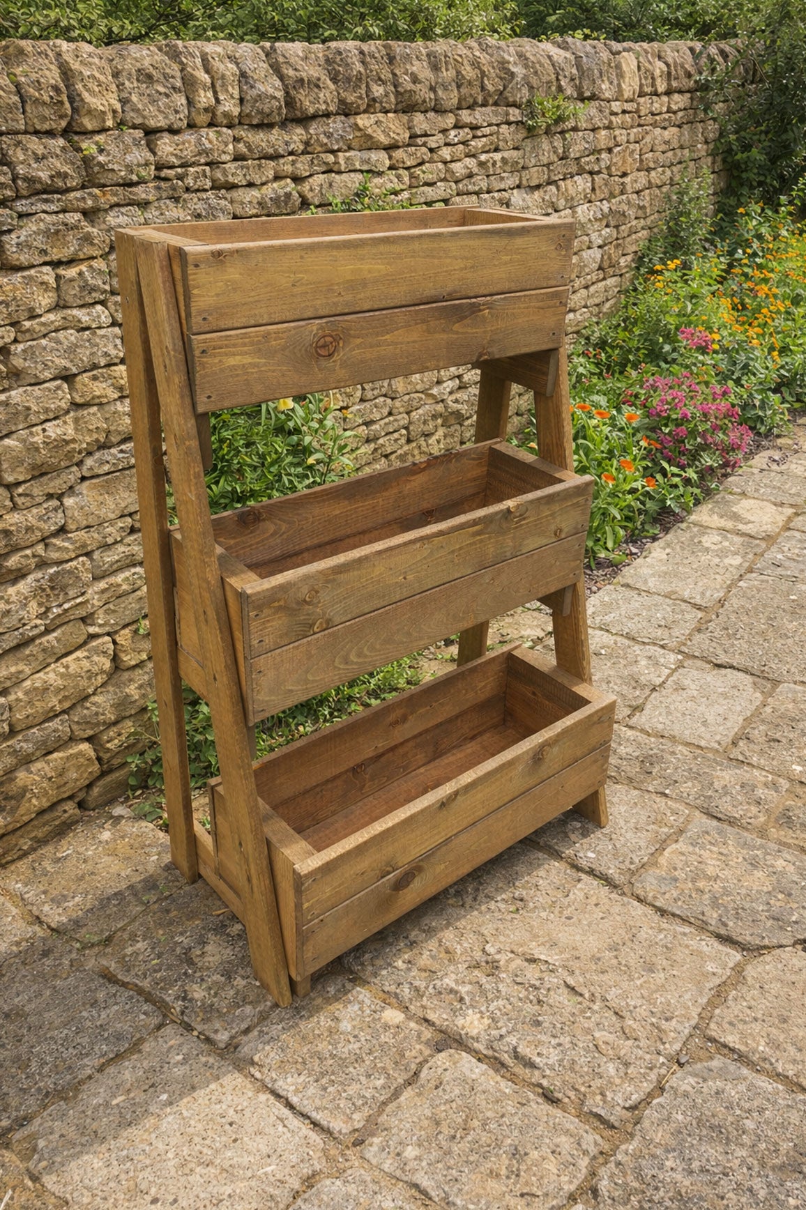 Handcrafted Tiered Wooden Garden Planter - Ideal for Strawberries, Herbs & Flowers