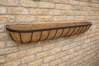Twin Pack Outdoor Metal Wall Planters 120cm Window Boxes with Natural Coir Liners for Garden Walls