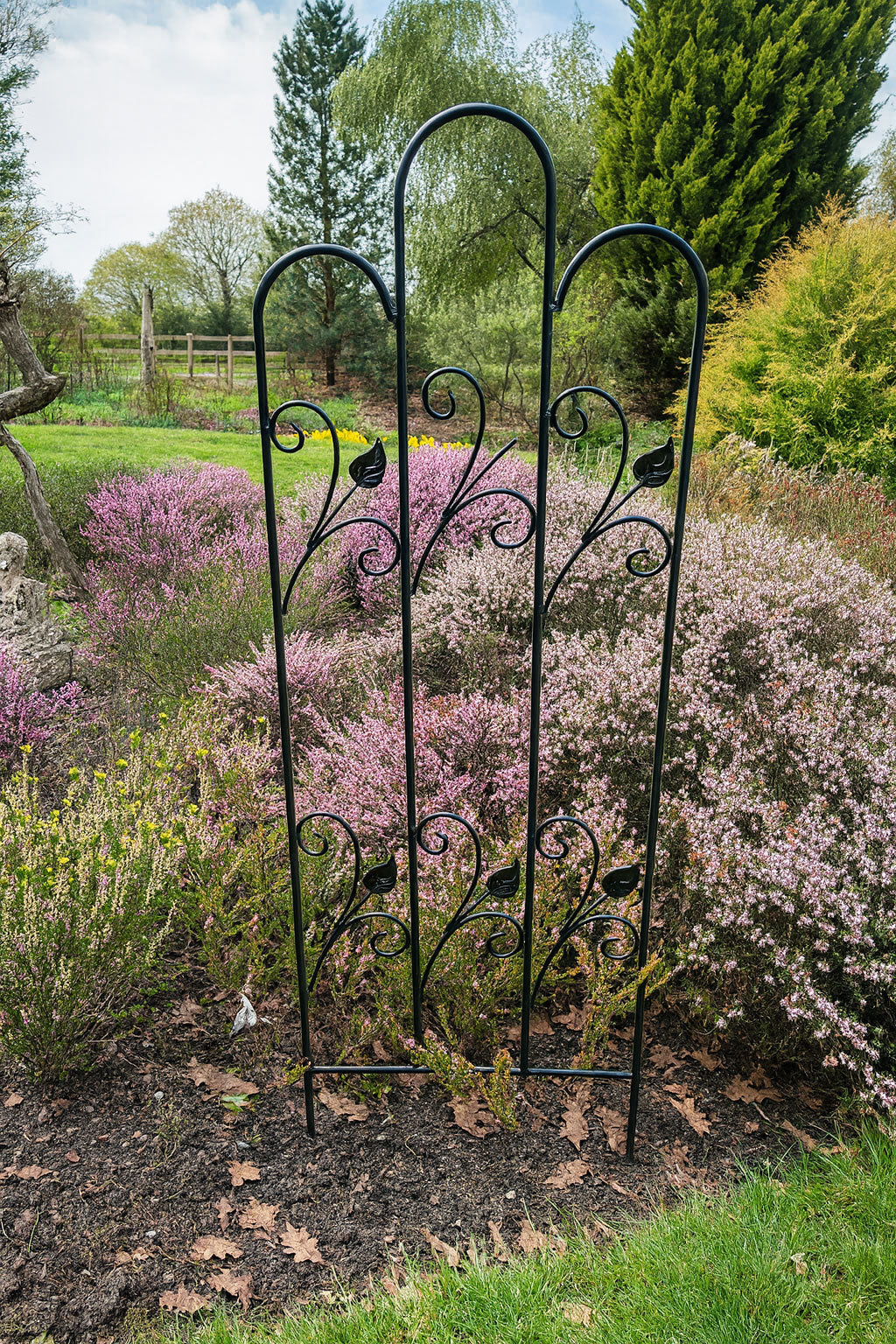 Decorative Black Metal Garden Trellis Scrolled Leaf Design for Climbing Plants