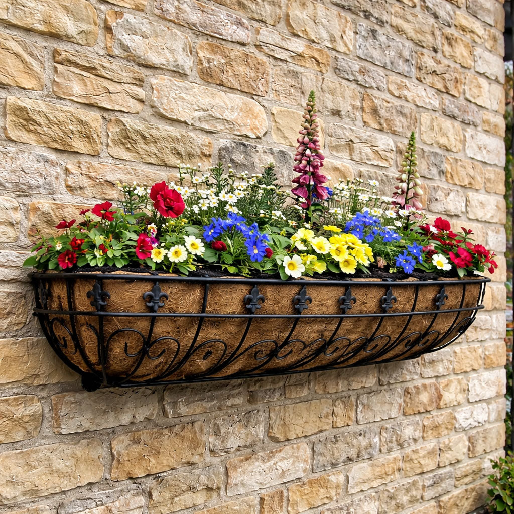 Twin Pack Metal Wall Planters with Coco Liners Iron Wall-Mounted Garden Planters Extra Large