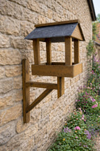 Premium Wall Mounted Garden Bird Table - Real Slate Roof Wooden Bird Feeder