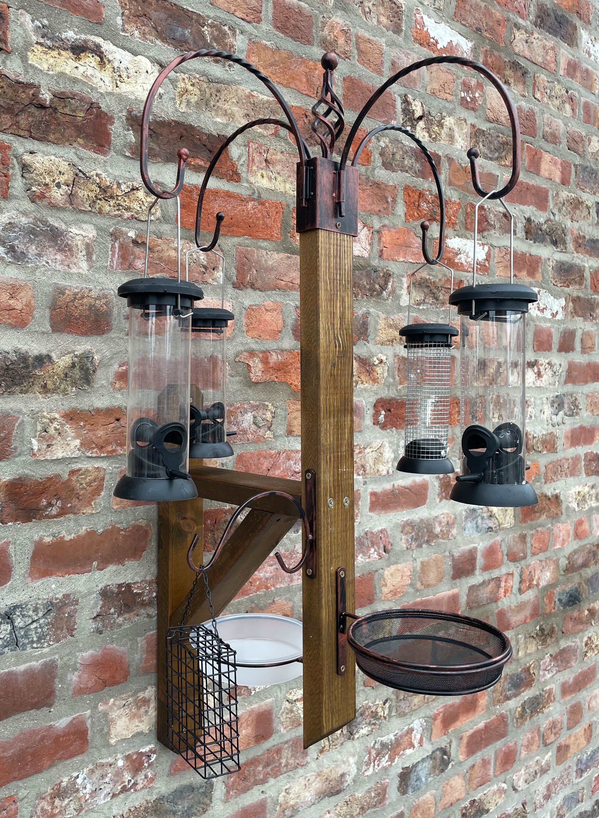Wall Mounted Wooden Bird Table & Feeding Station with Water Dish
