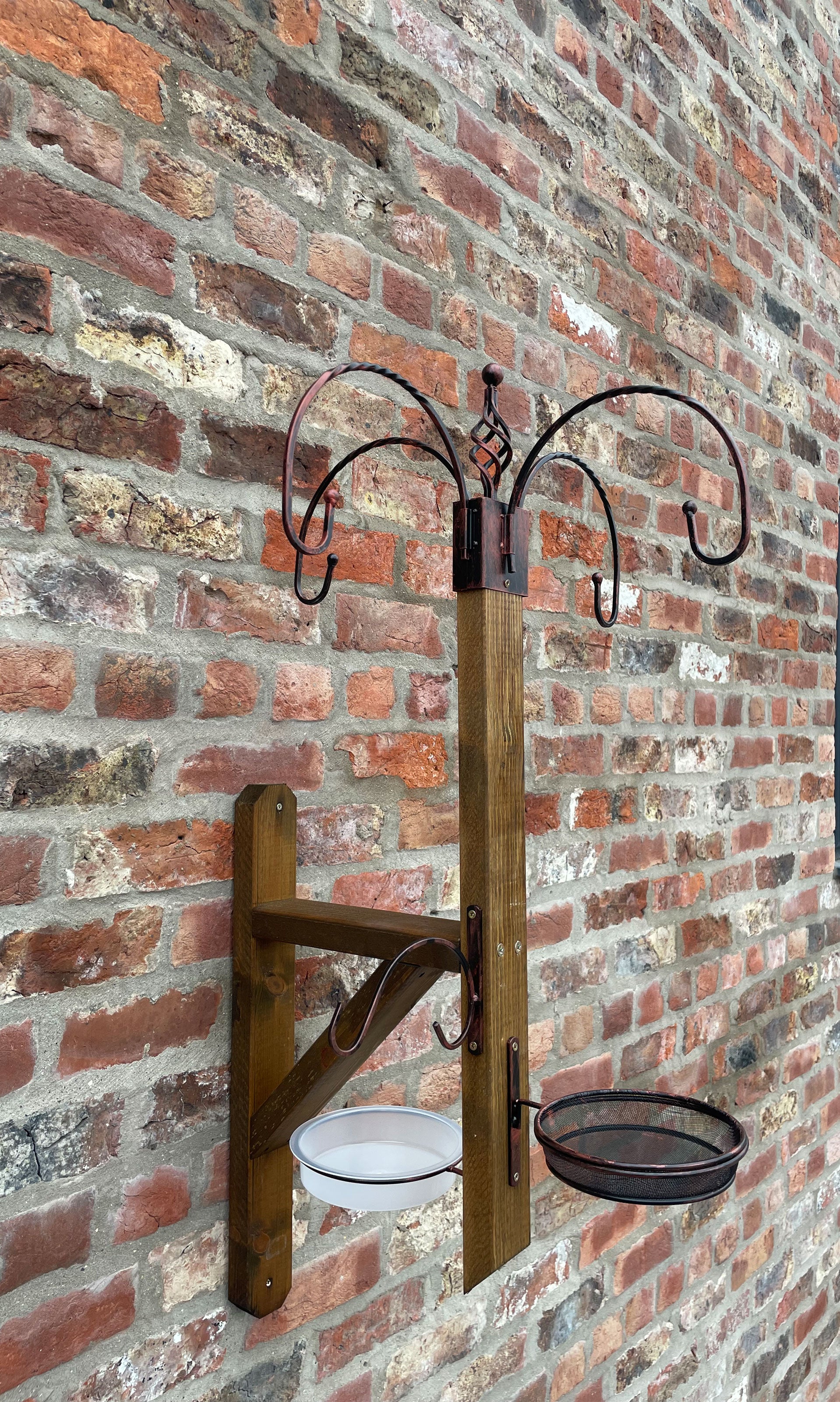 Wall Mounted Wooden Bird Table & Feeding Station with Water Dish