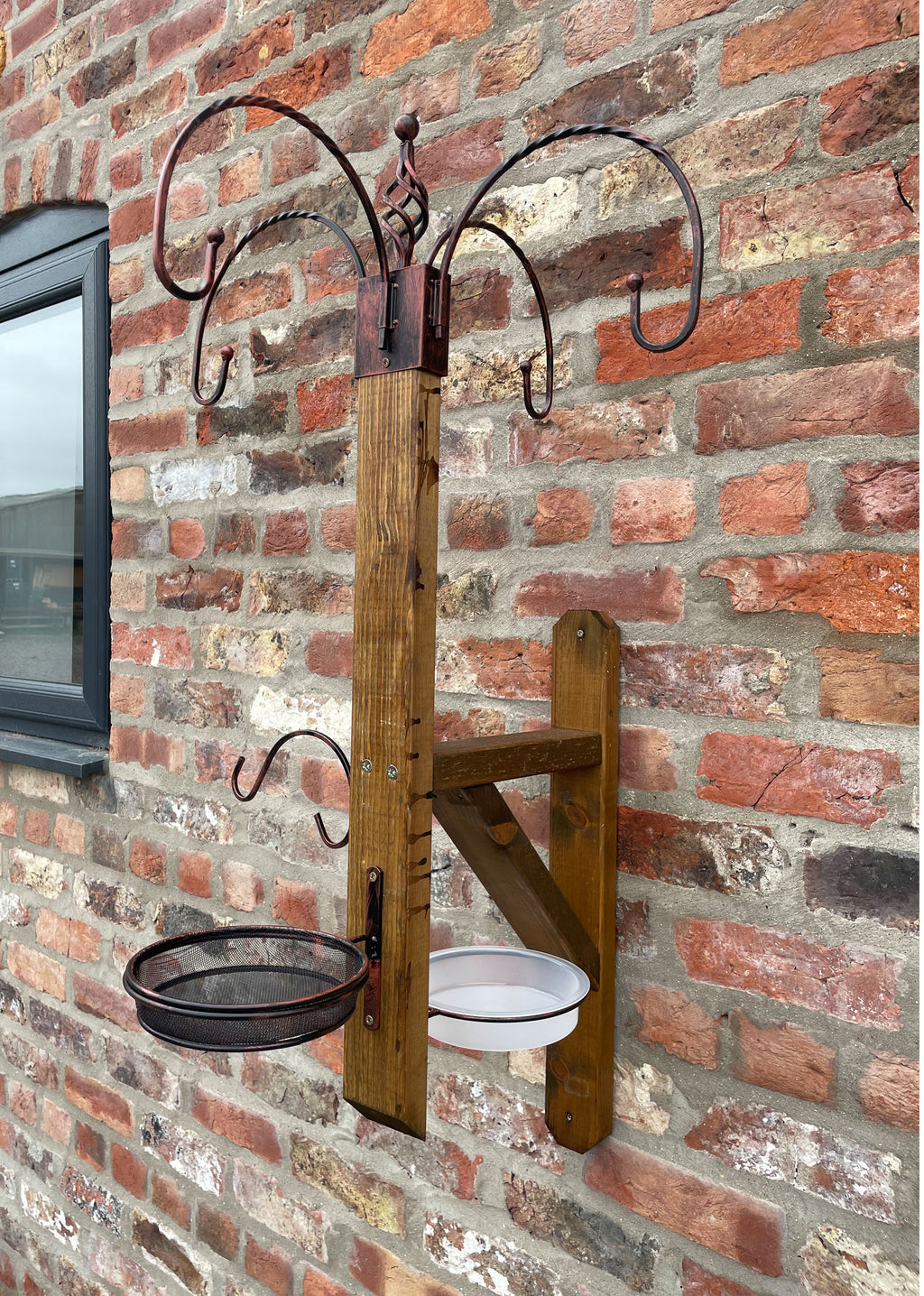 Wall Mounted Wooden Bird Table & Feeding Station with Water Dish