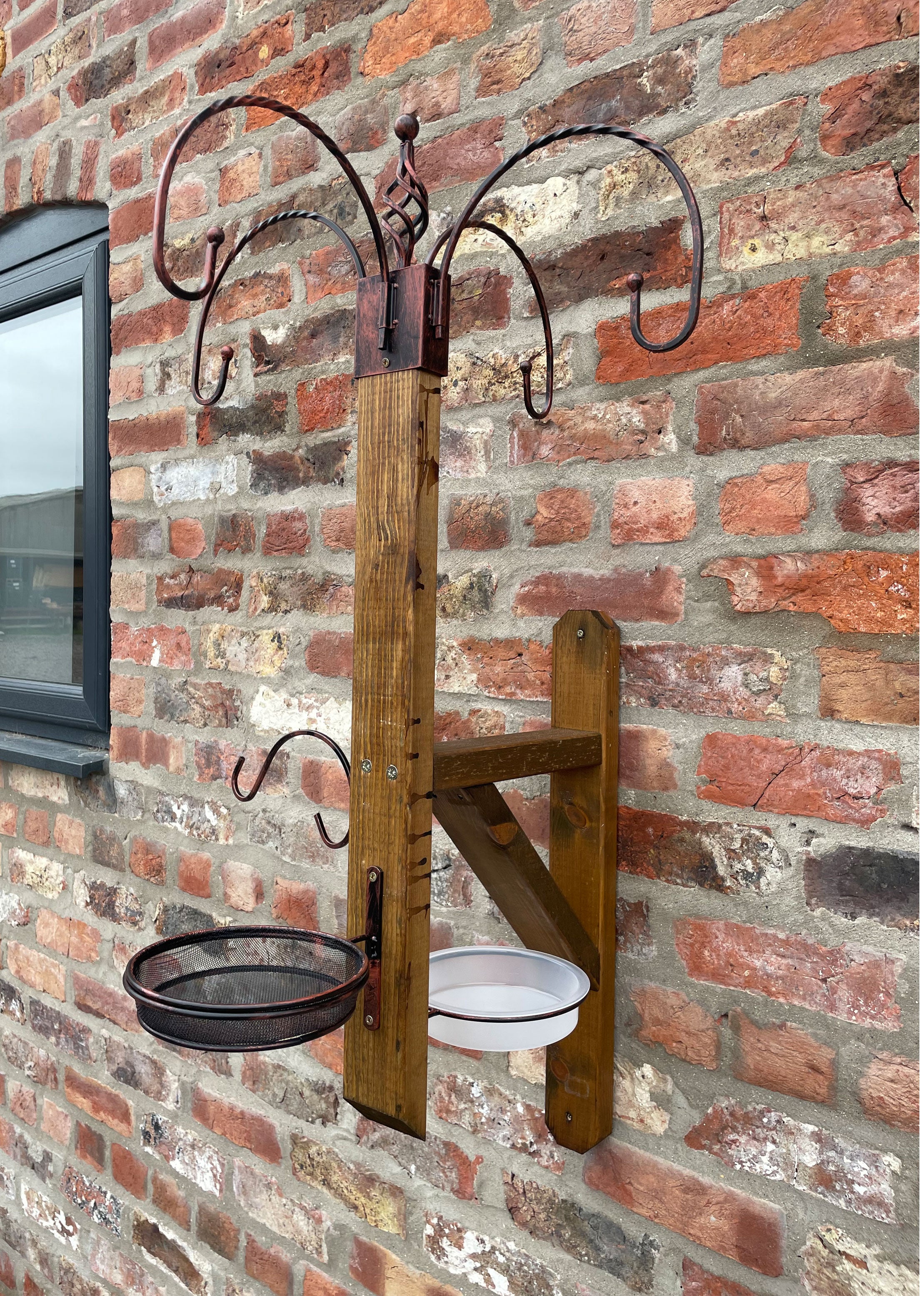 Wall Mounted Wooden Bird Table & Feeding Station with Water Dish