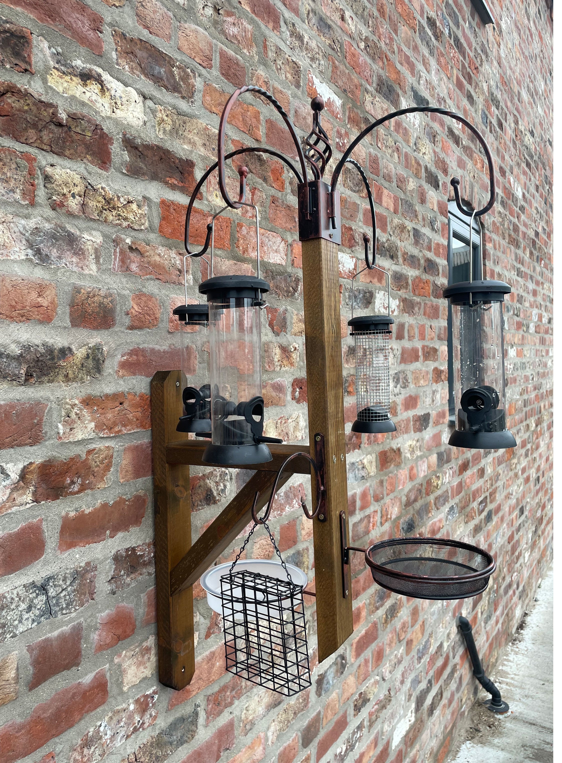 Wall Mounted Wooden Bird Table & Feeding Station with Water Dish