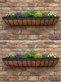 Twin Pack Outdoor Metal Wall Planters 120cm Window Boxes with Natural Coir Liners for Garden Walls